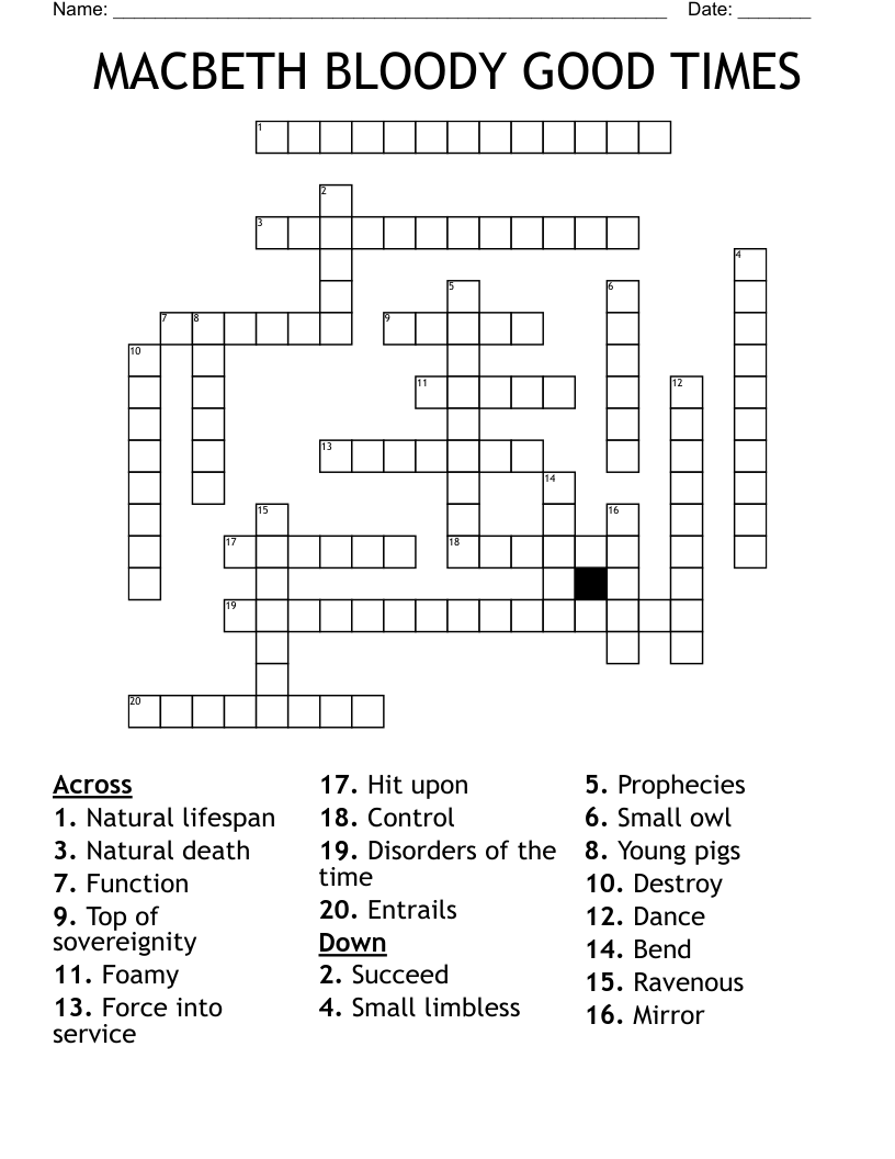 MACBETH BLOODY GOOD TIMES Crossword