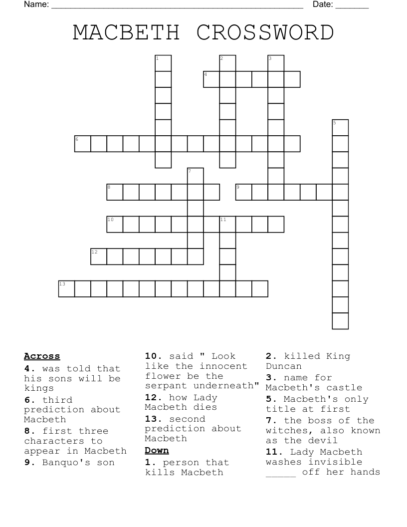 MACBETH CROSSWORD