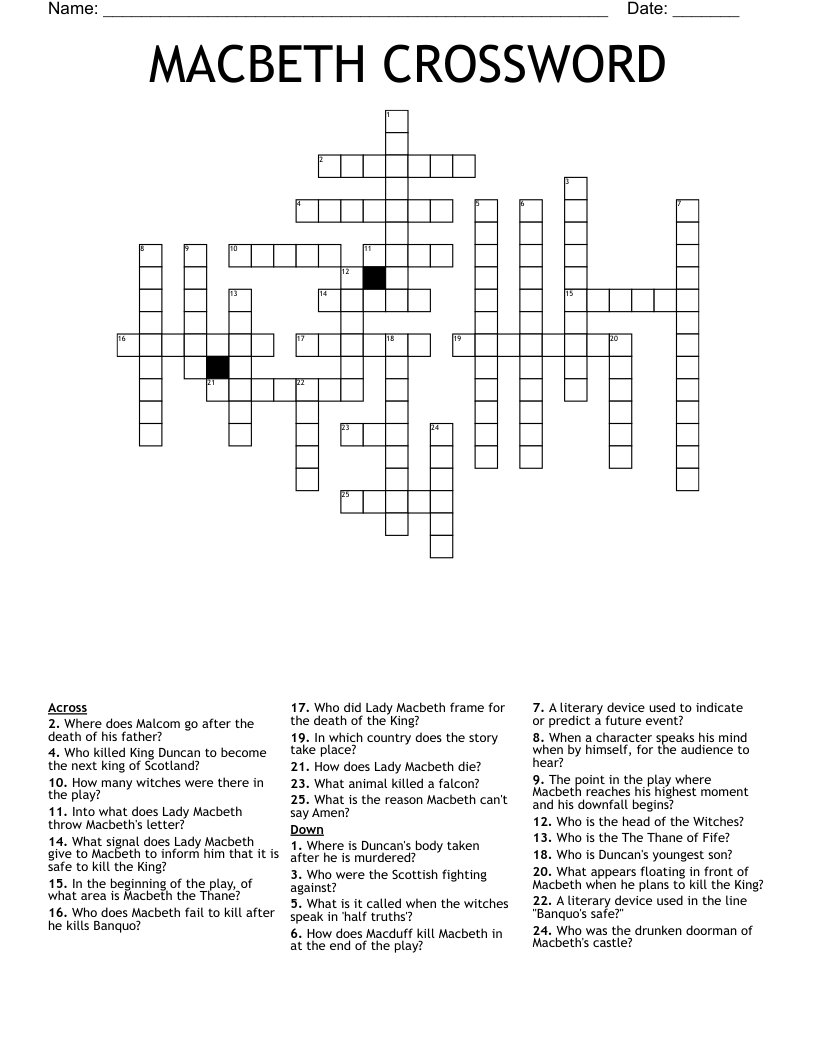 MACBETH CROSSWORD 