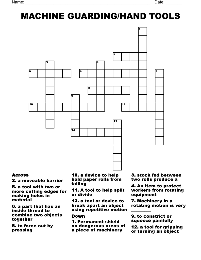 MACHINE GUARDING/HAND TOOLS Crossword