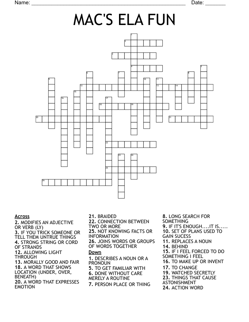 MAC'S ELA FUN Crossword