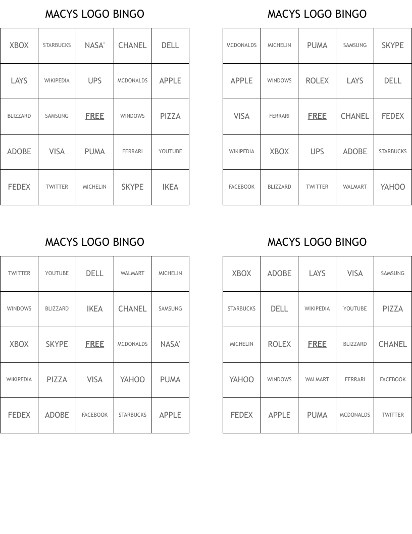 MACYS LOGO BINGO