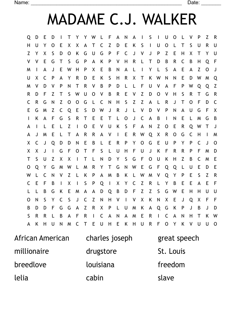 MADAME C.J. WALKER Word Search