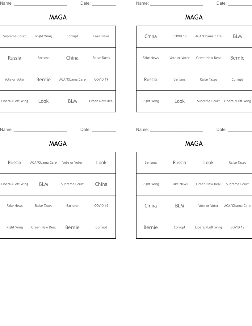 MAGA Bingo Cards