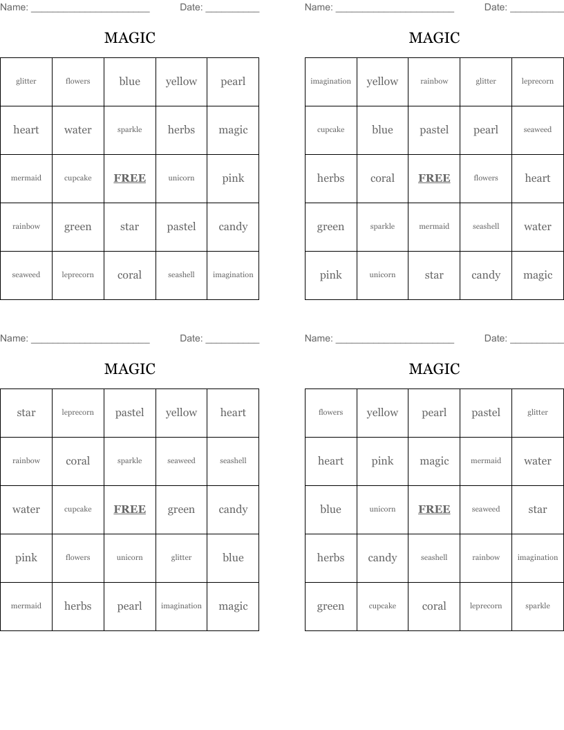 MAGIC Bingo Cards