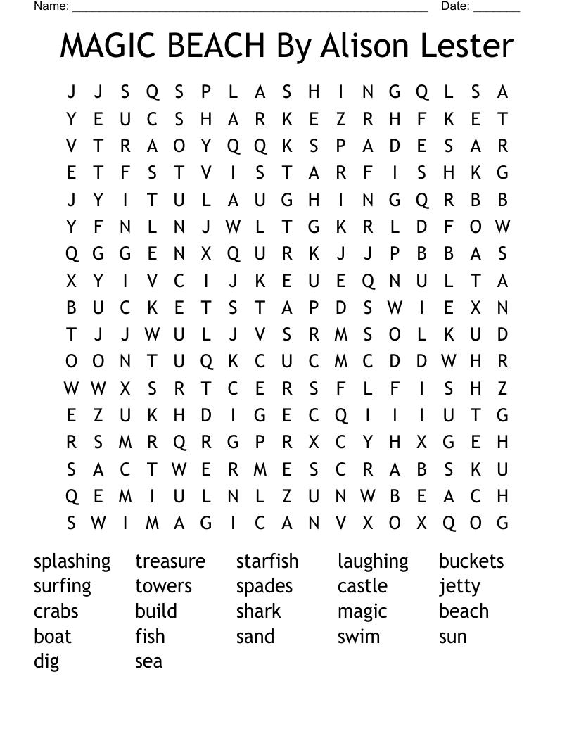 MAGIC BEACH By Alison Lester Word Search