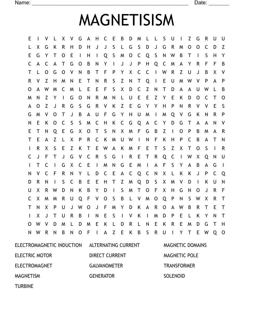 MAGNETISISM Word Search