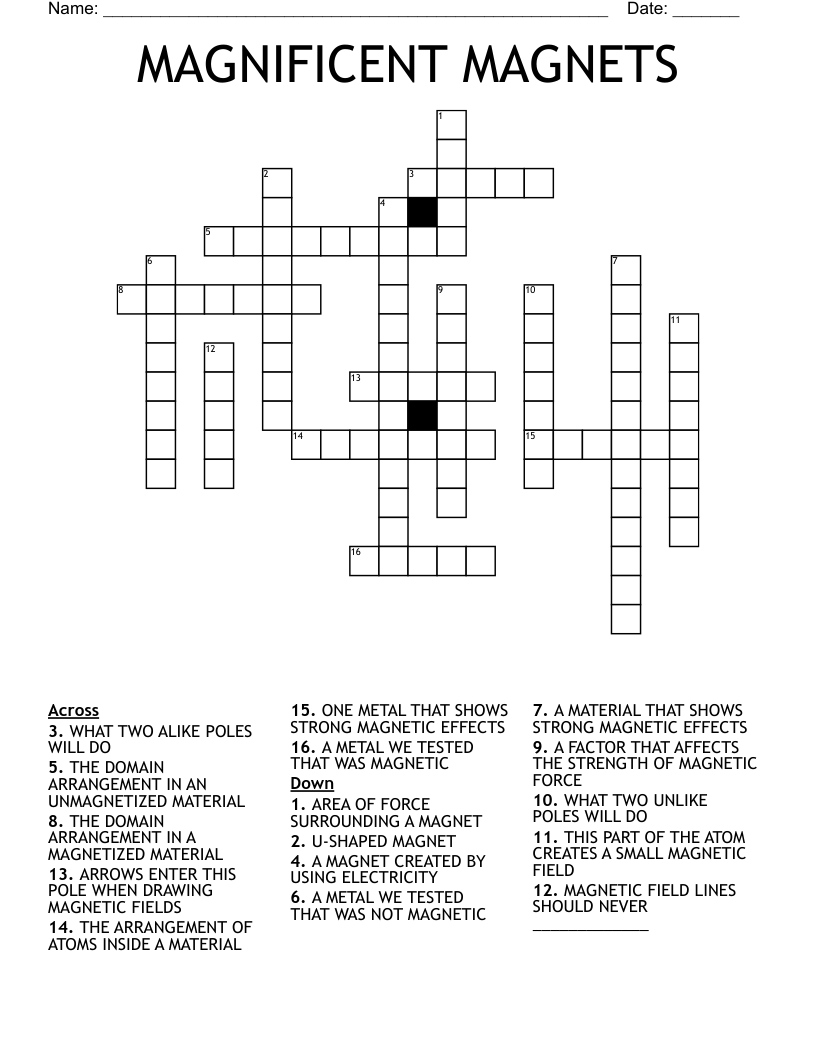 MAGNIFICENT MAGNETS Crossword