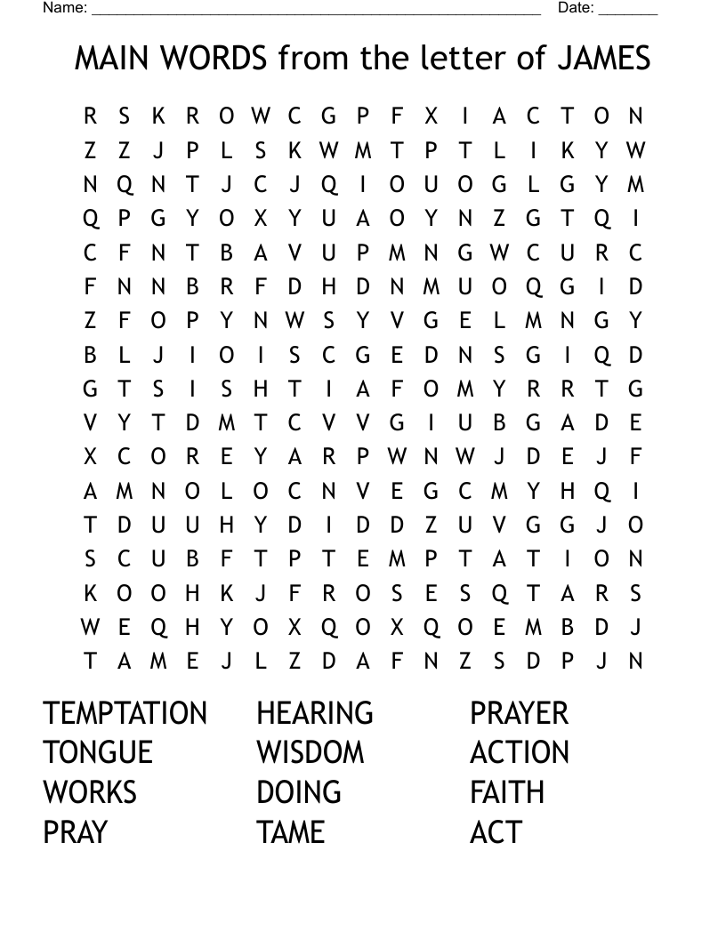 MAIN WORDS from the letter of JAMES Word Search