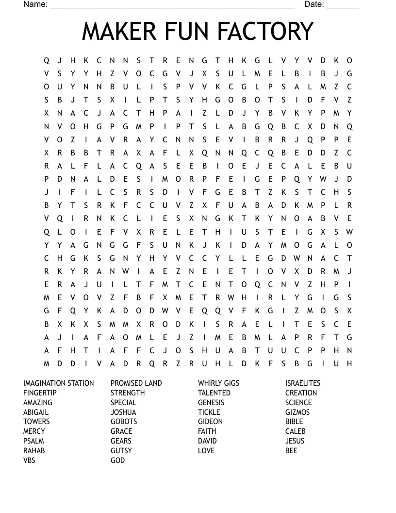 MAKER FUN FACTORY Word Search