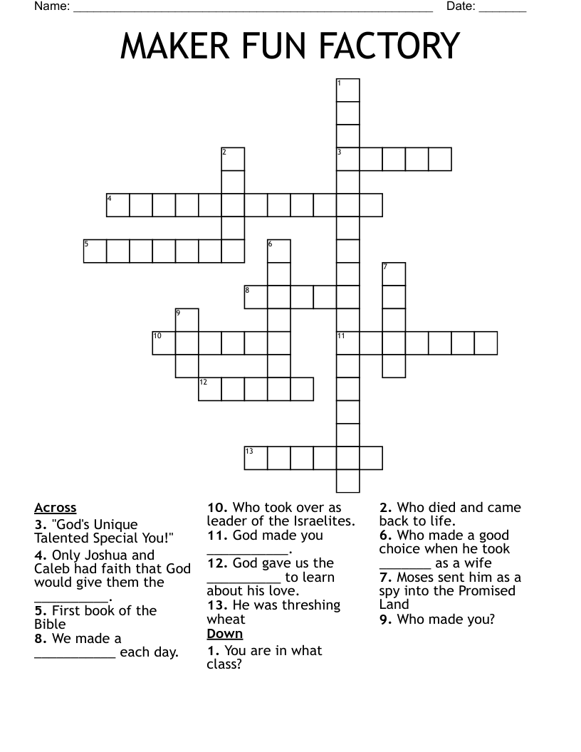 MAKER FUN FACTORY Crossword