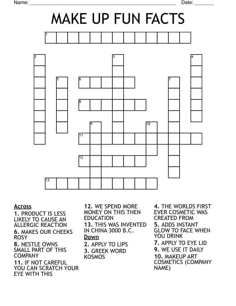 MAKE UP FUN FACTS Crossword