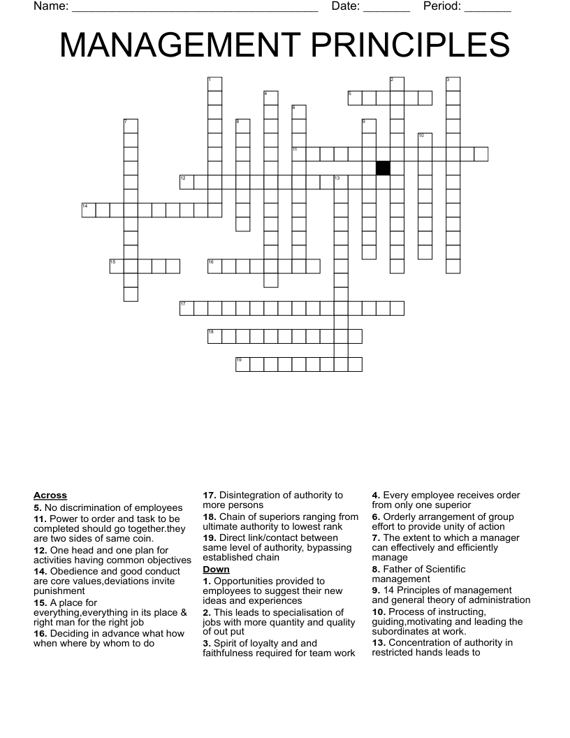 MANAGEMENT PRINCIPLES Crossword