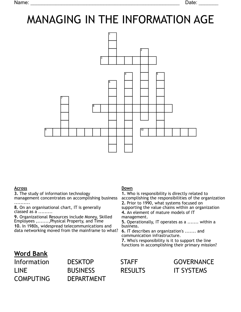 MANAGING IN THE INFORMATION AGE  Crossword