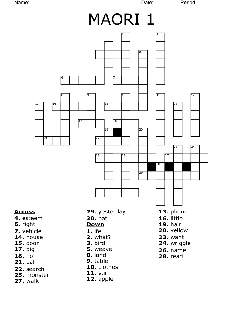 MAORI 1 Crossword