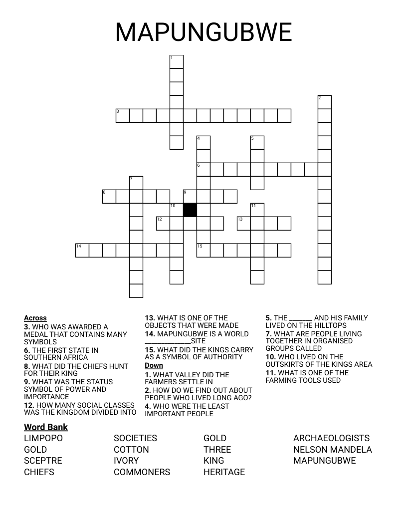 MAPUNGUBWE Crossword