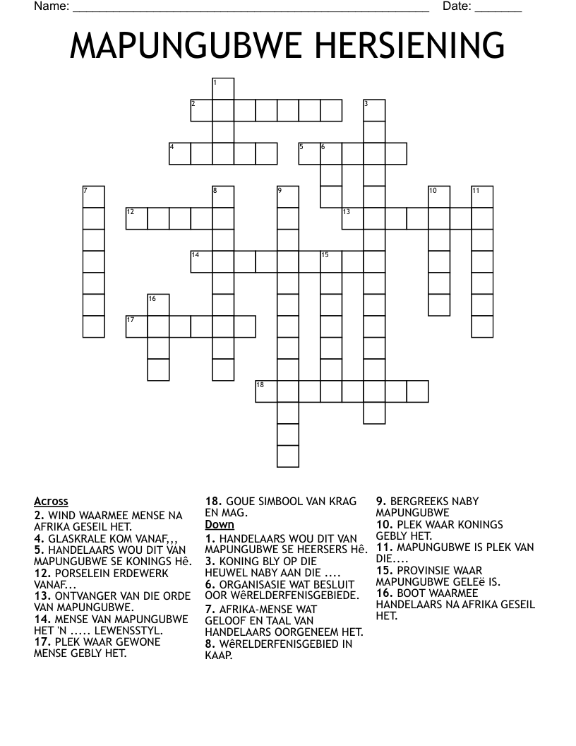 MAPUNGUBWE HERSIENING Crossword