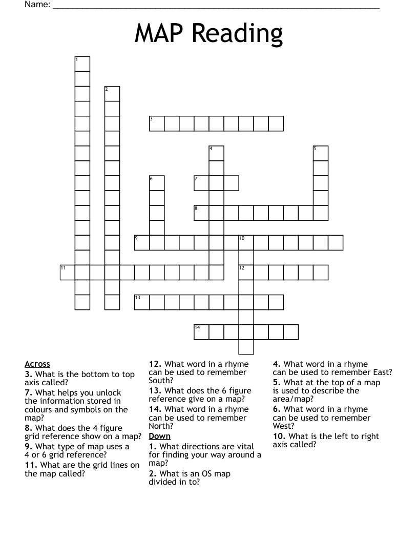 MAP Reading Crossword