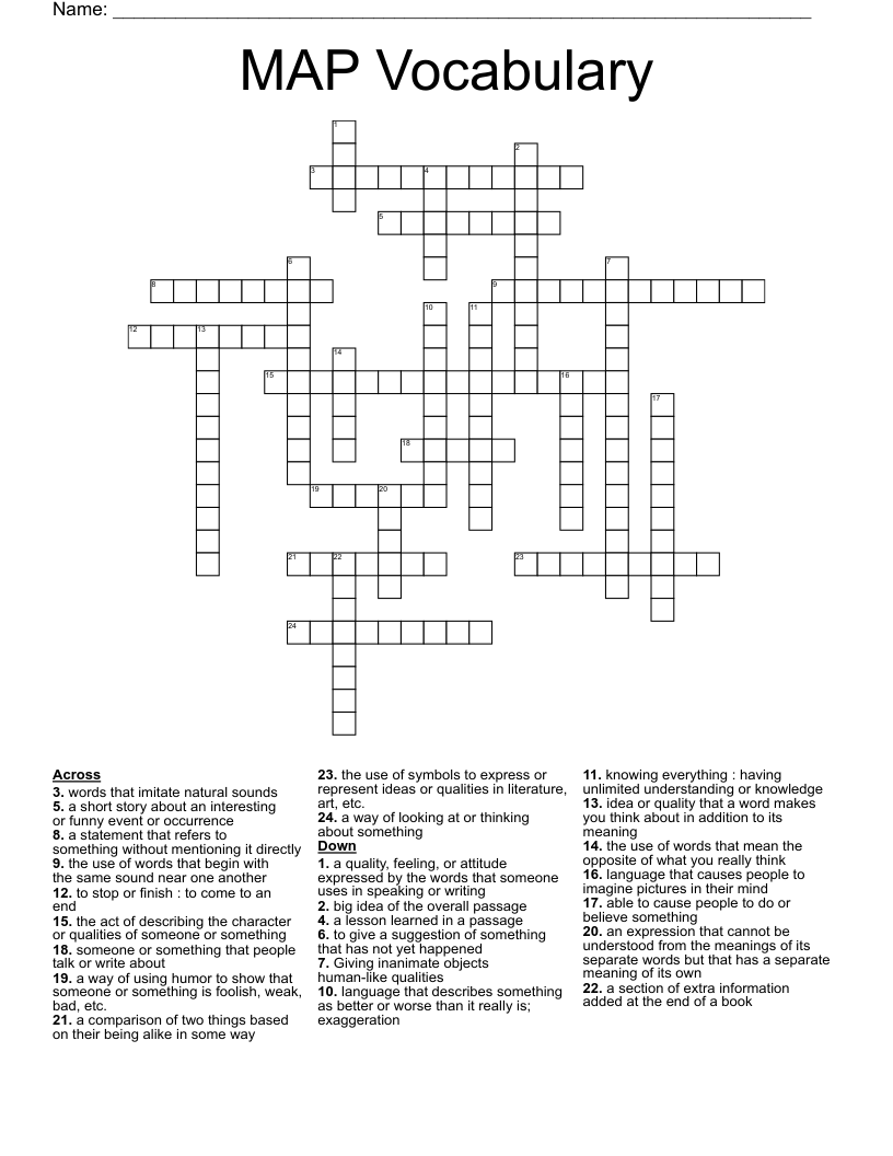 MAP Vocabulary  Crossword