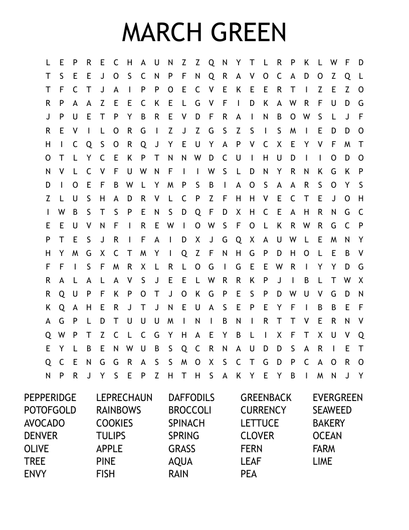 MARCH GREEN Word Search