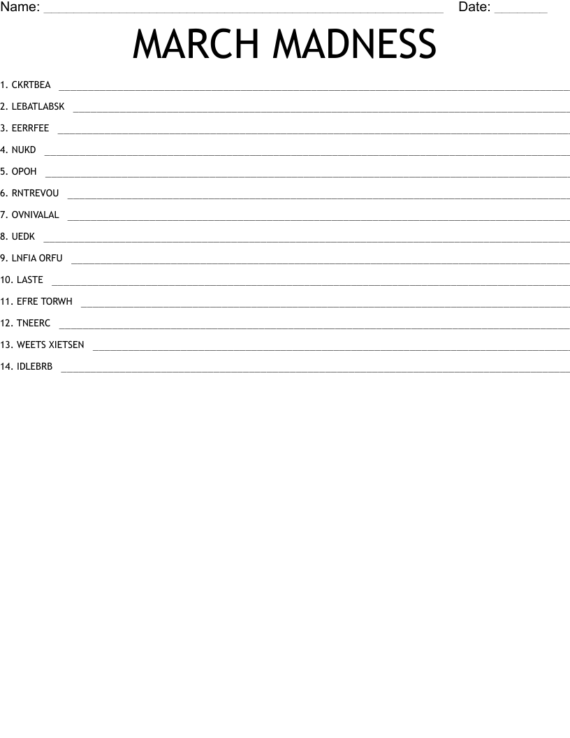 MARCH MADNESS Word Scramble