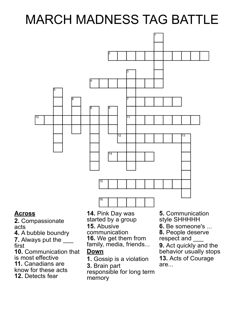 MARCH MADNESS TAG BATTLE Crossword