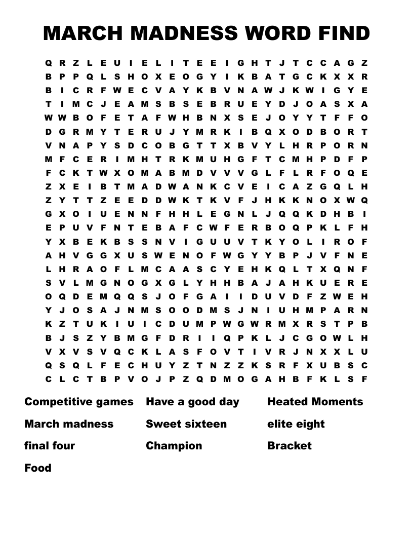 MARCH MADNESS WORD FIND Word Search