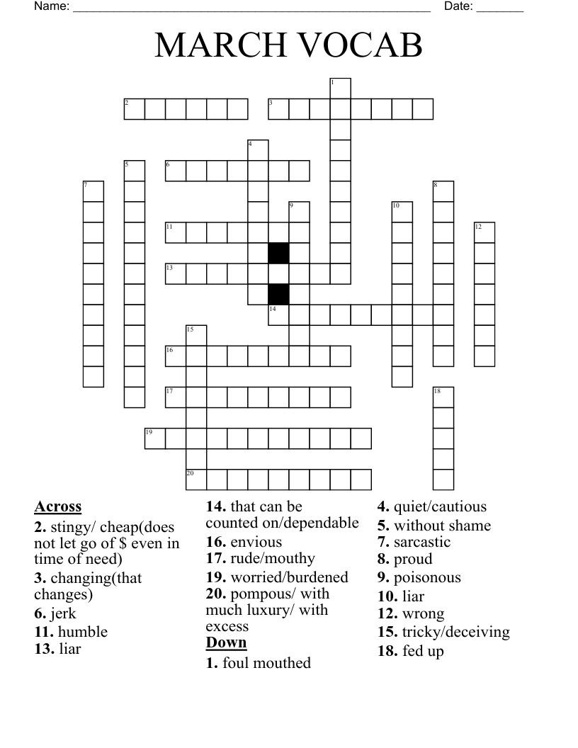 MARCH VOCAB Crossword
