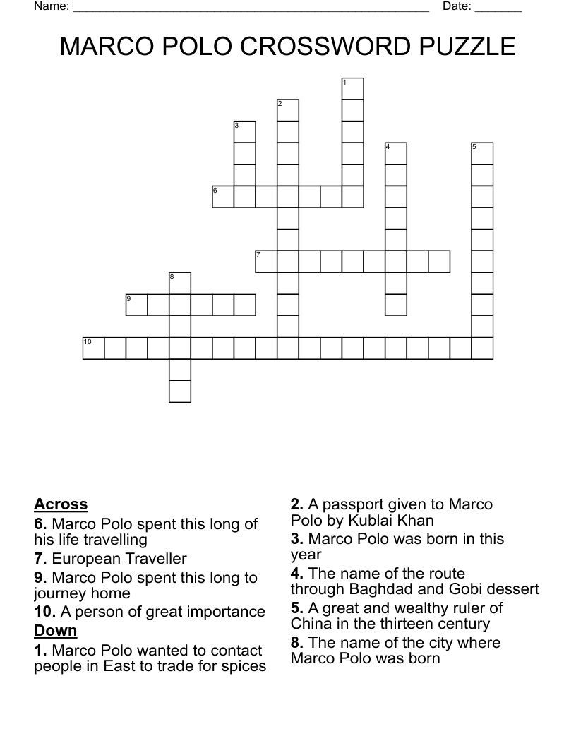 MARCO POLO CROSSWORD PUZZLE