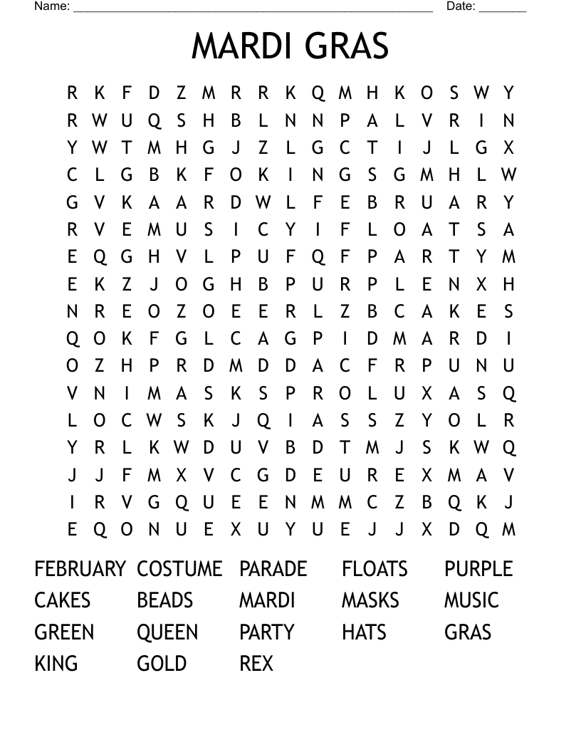 MARDI GRAS Word Search