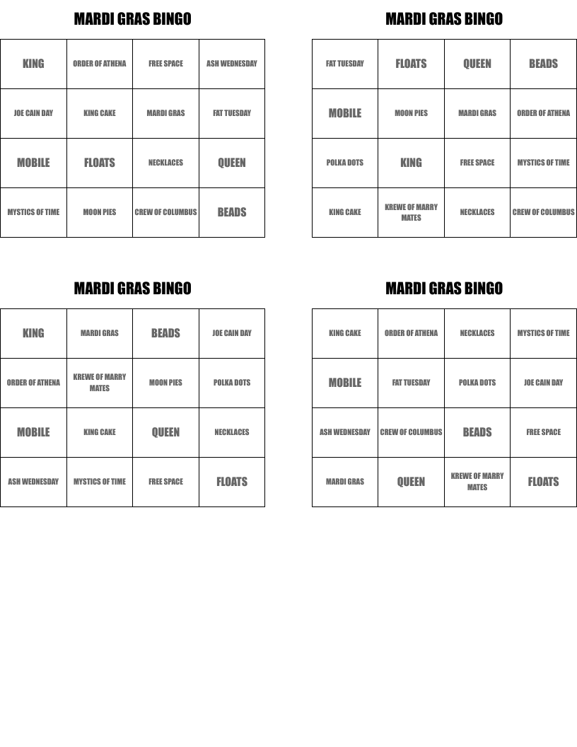 MARDI GRAS BINGO
