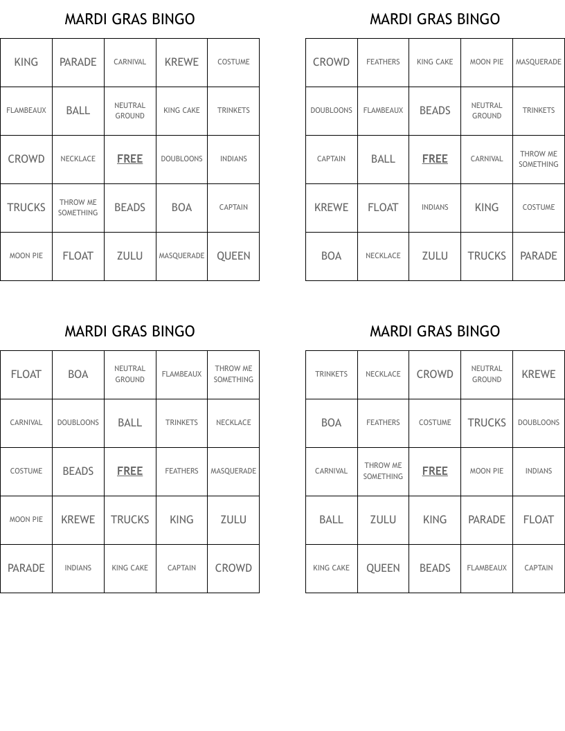MARDI GRAS BINGO