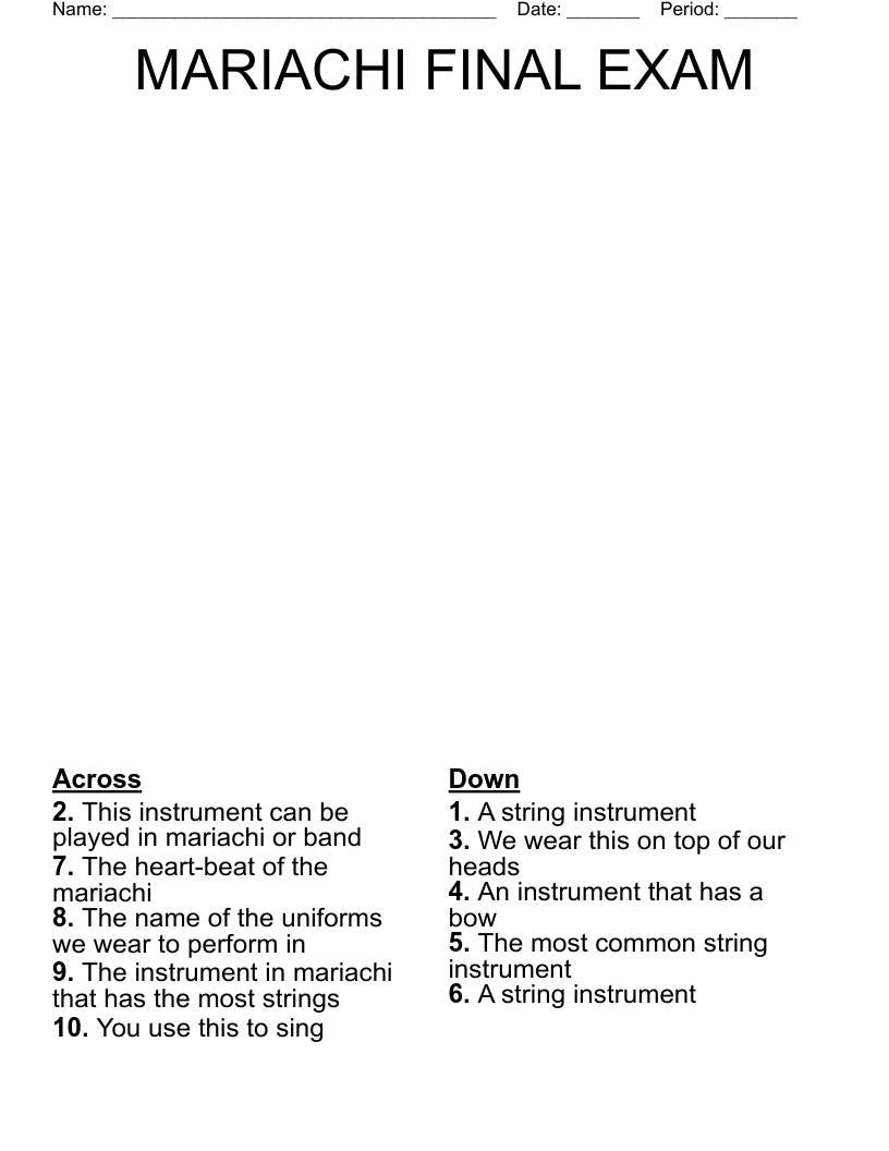 MARIACHI FINAL EXAM Crossword