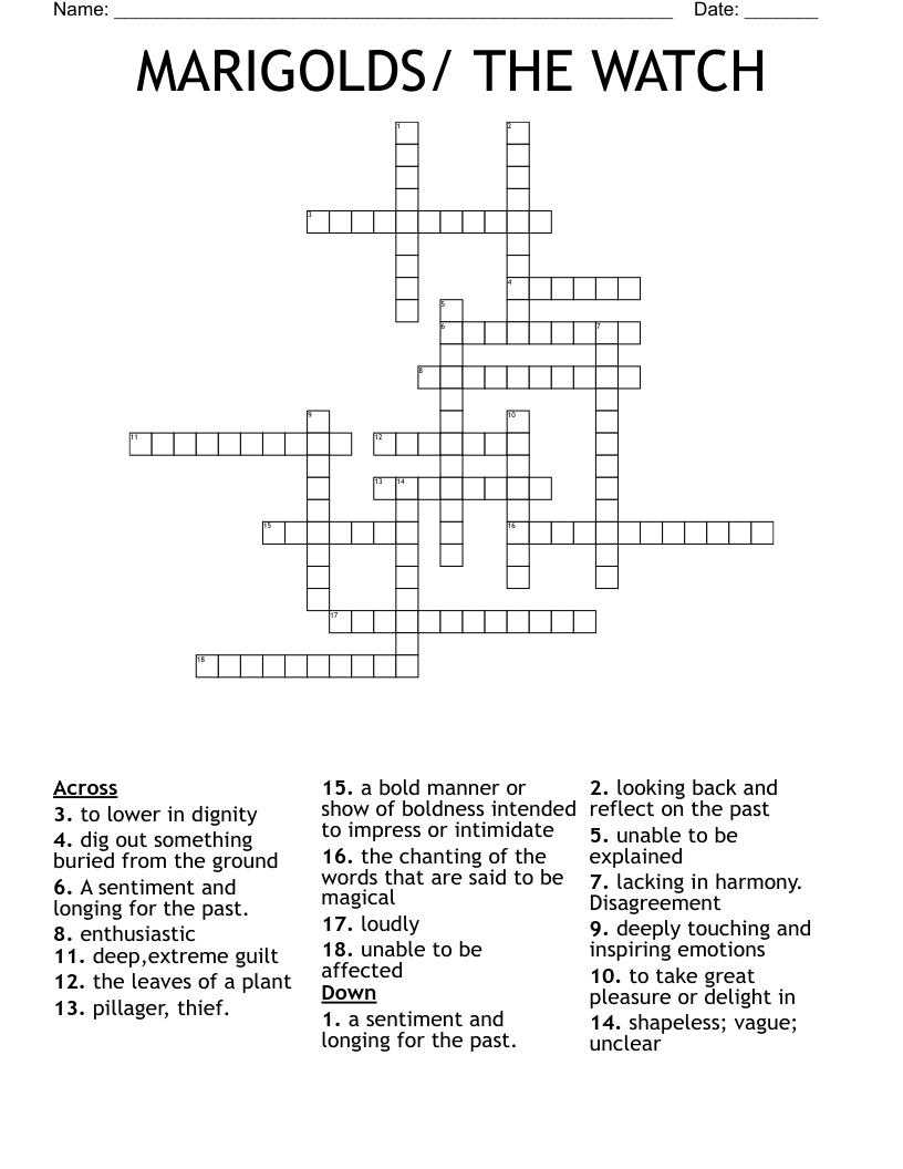 MARIGOLDS/ THE WATCH Crossword