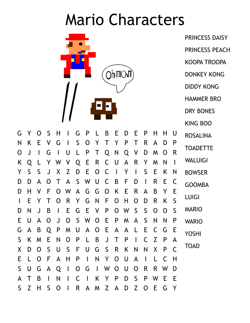 Mario Characters Word Search