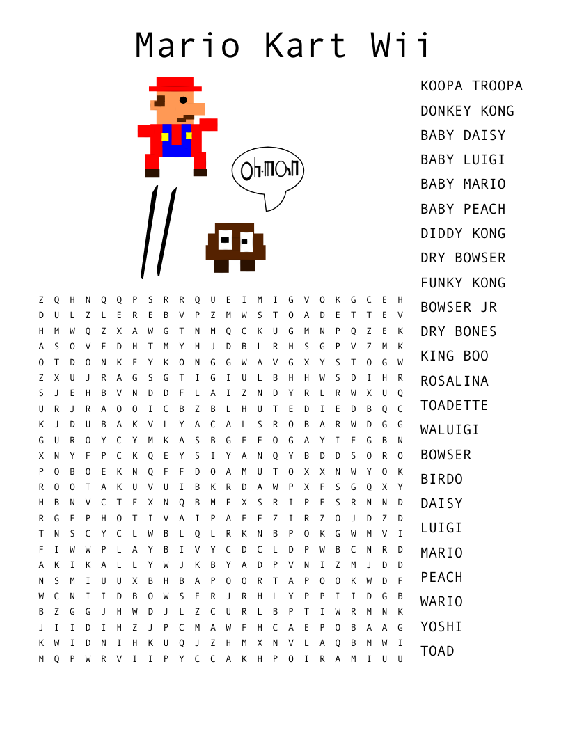 Mario Kart Wii Word Search
