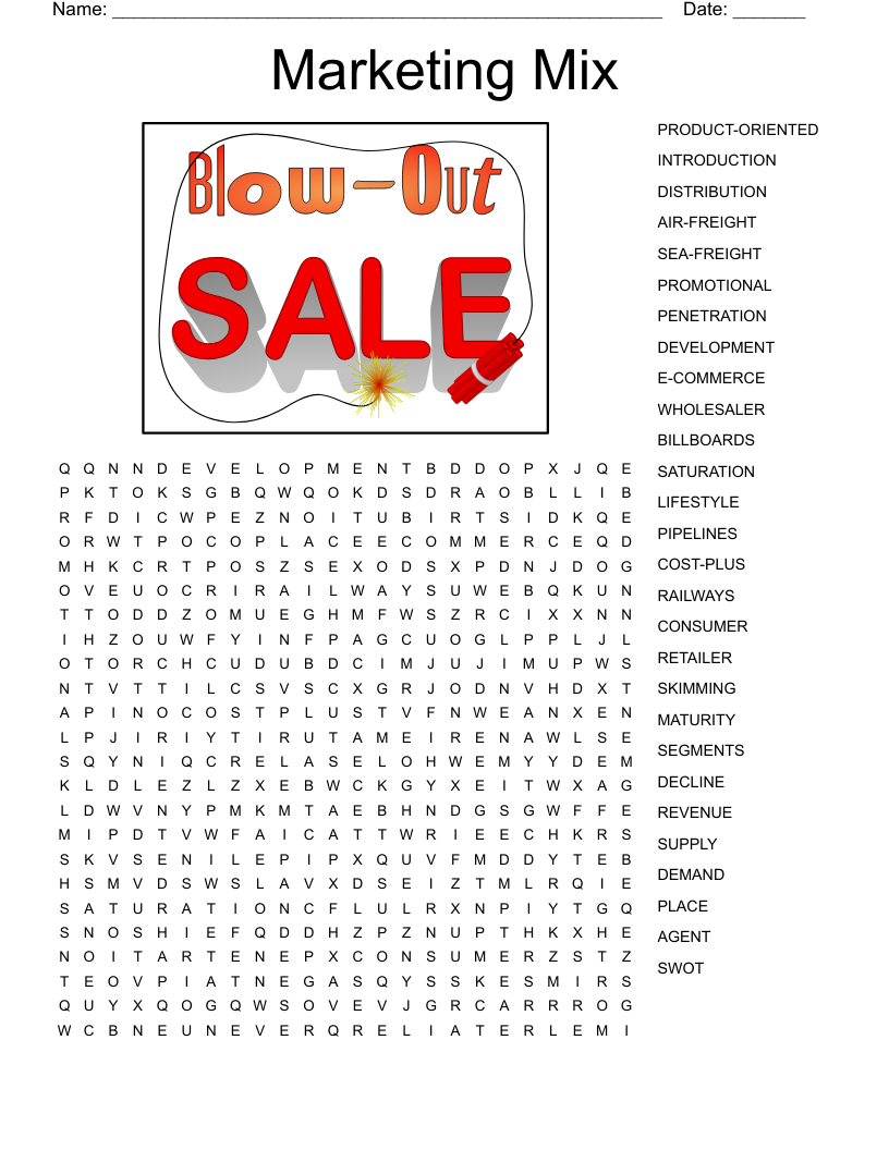 Marketing Mix Word Search