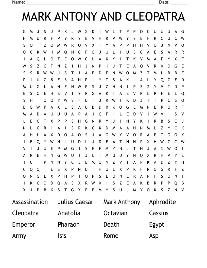 MARK ANTONY AND CLEOPATRA Word Search