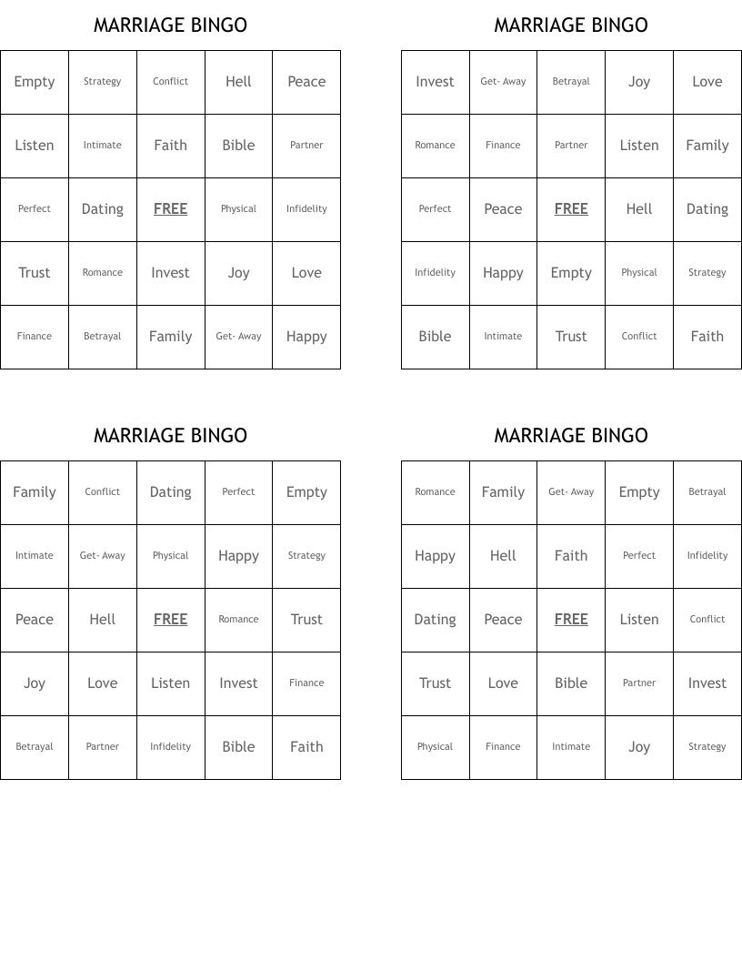 MARRIAGE BINGO