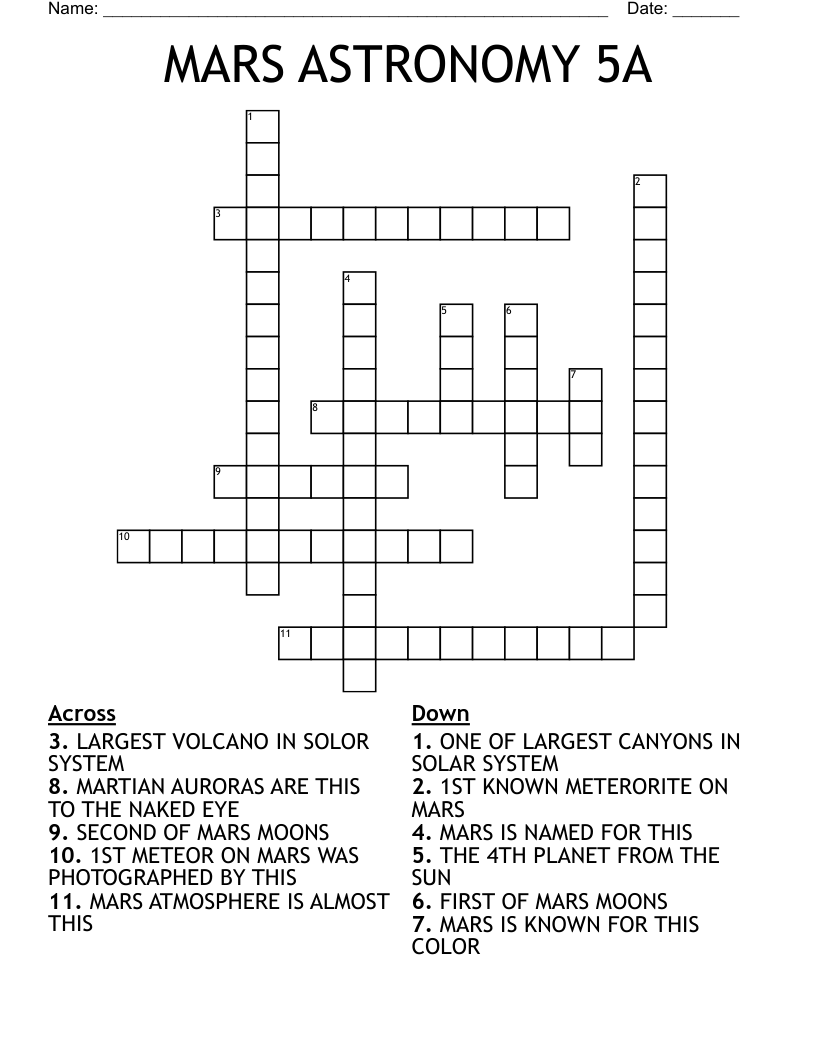 MARS ASTRONOMY 5A Crossword