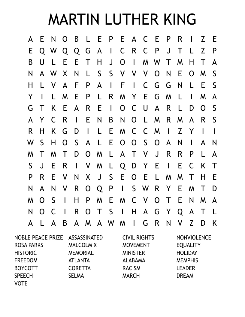 MARTIN LUTHER KING Word Search