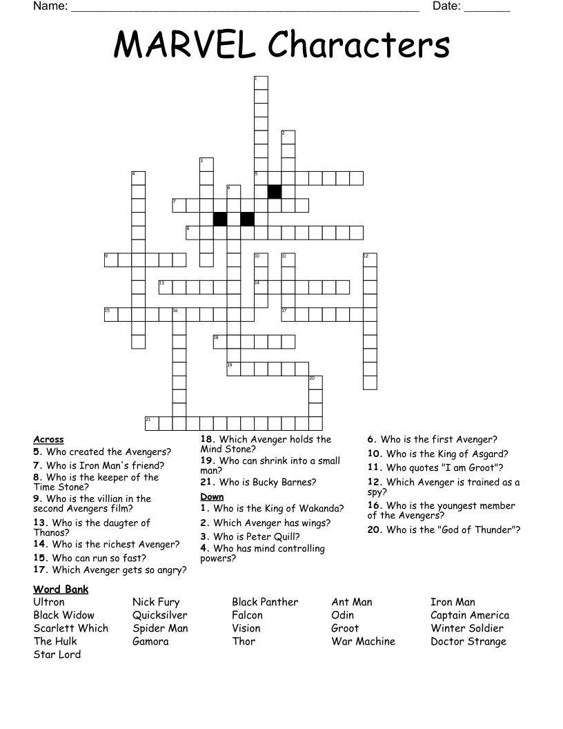 MARVEL Characters Crossword