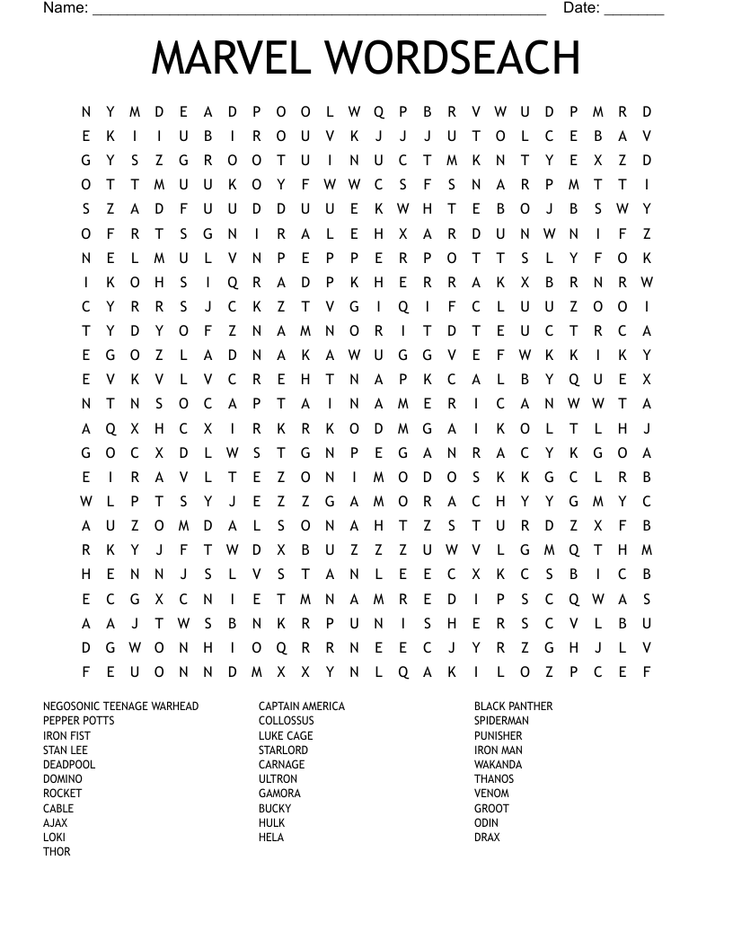 MARVEL WORDSEACH Word Search