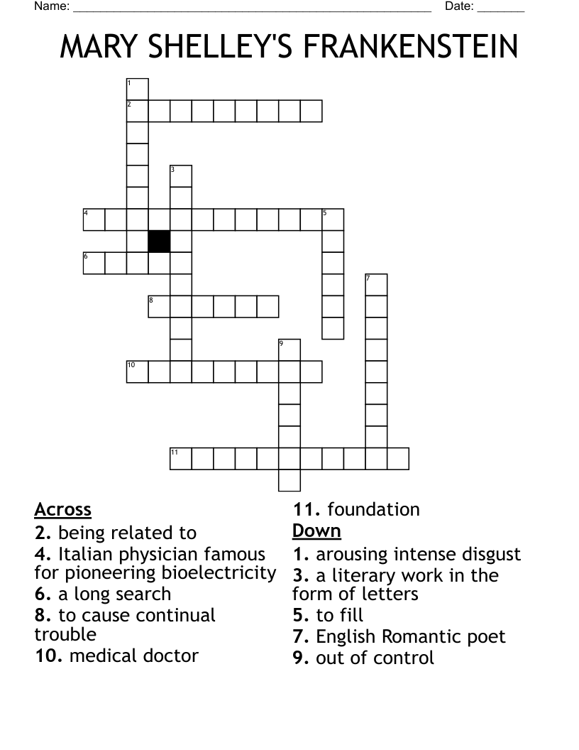 MARY SHELLEY'S FRANKENSTEIN Crossword