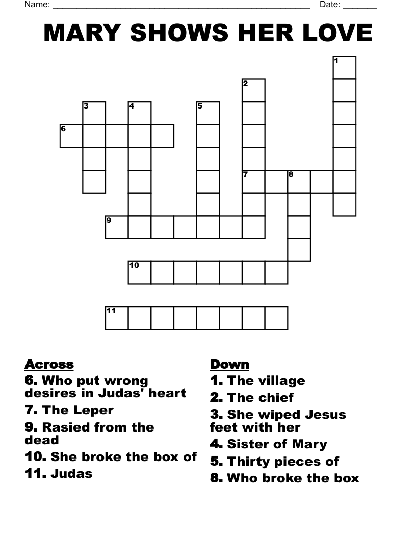 MARY SHOWS HER LOVE Crossword