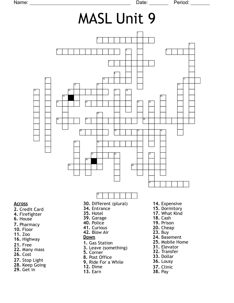 MASL Unit 9 Crossword