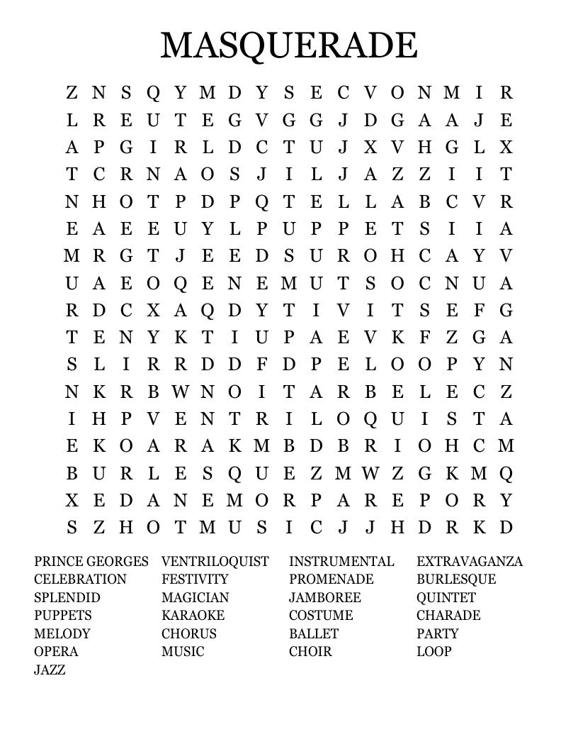 MASQUERADE Word Search