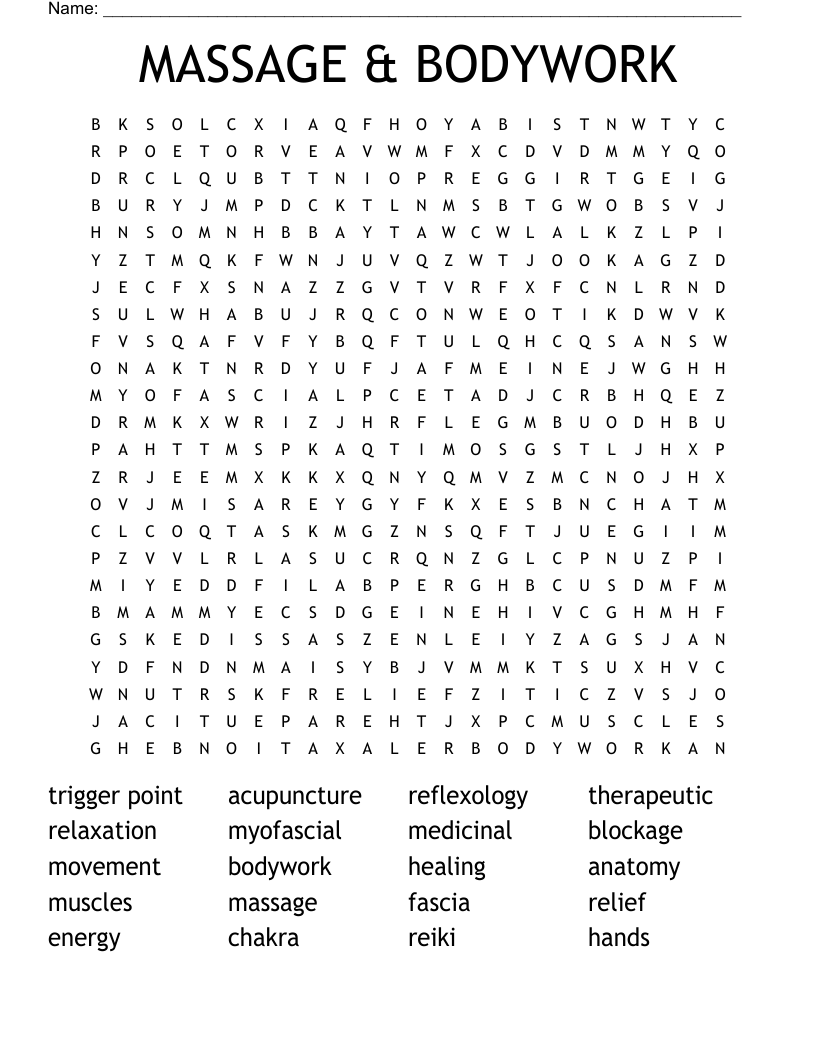 MASSAGE & BODYWORK Word Search