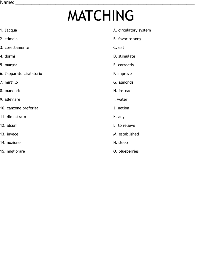 MATCHING Worksheet
