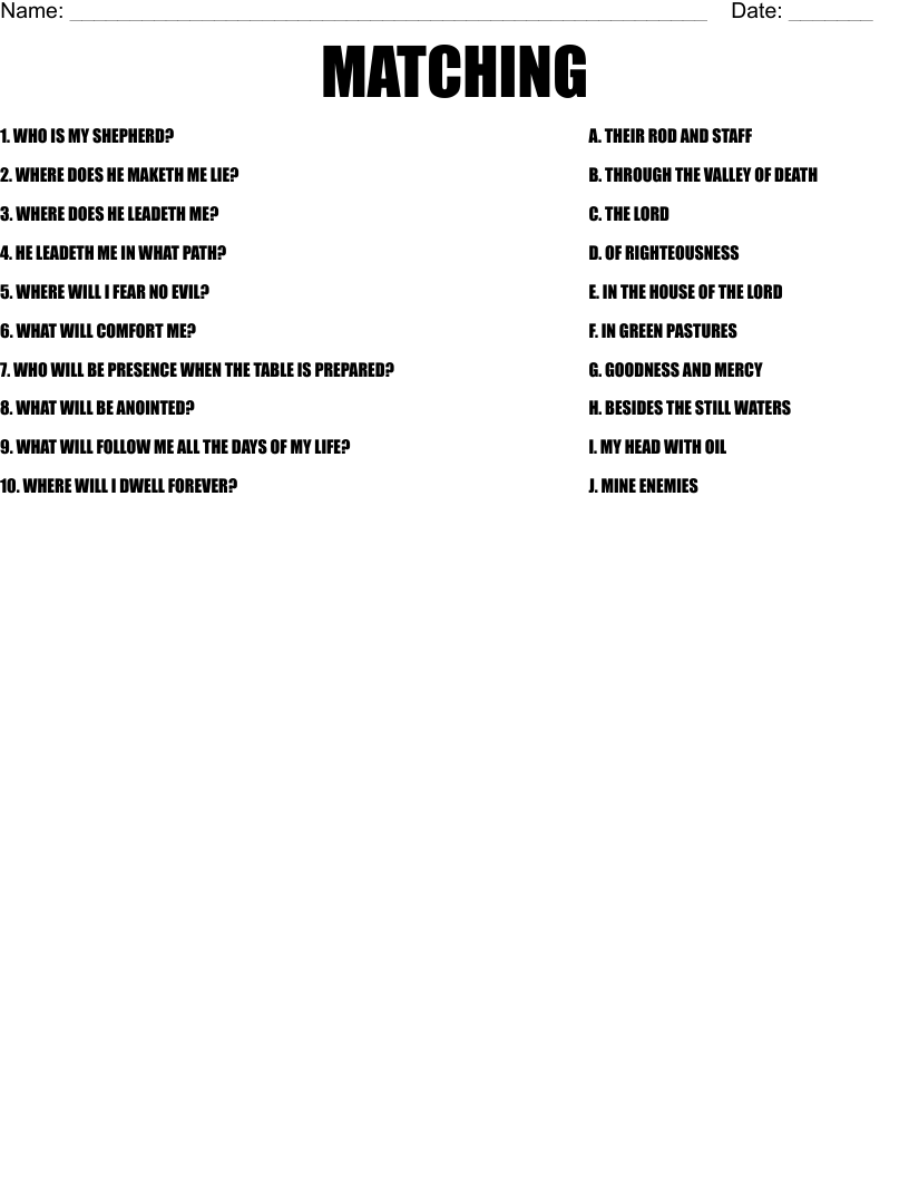 MATCHING  Worksheet